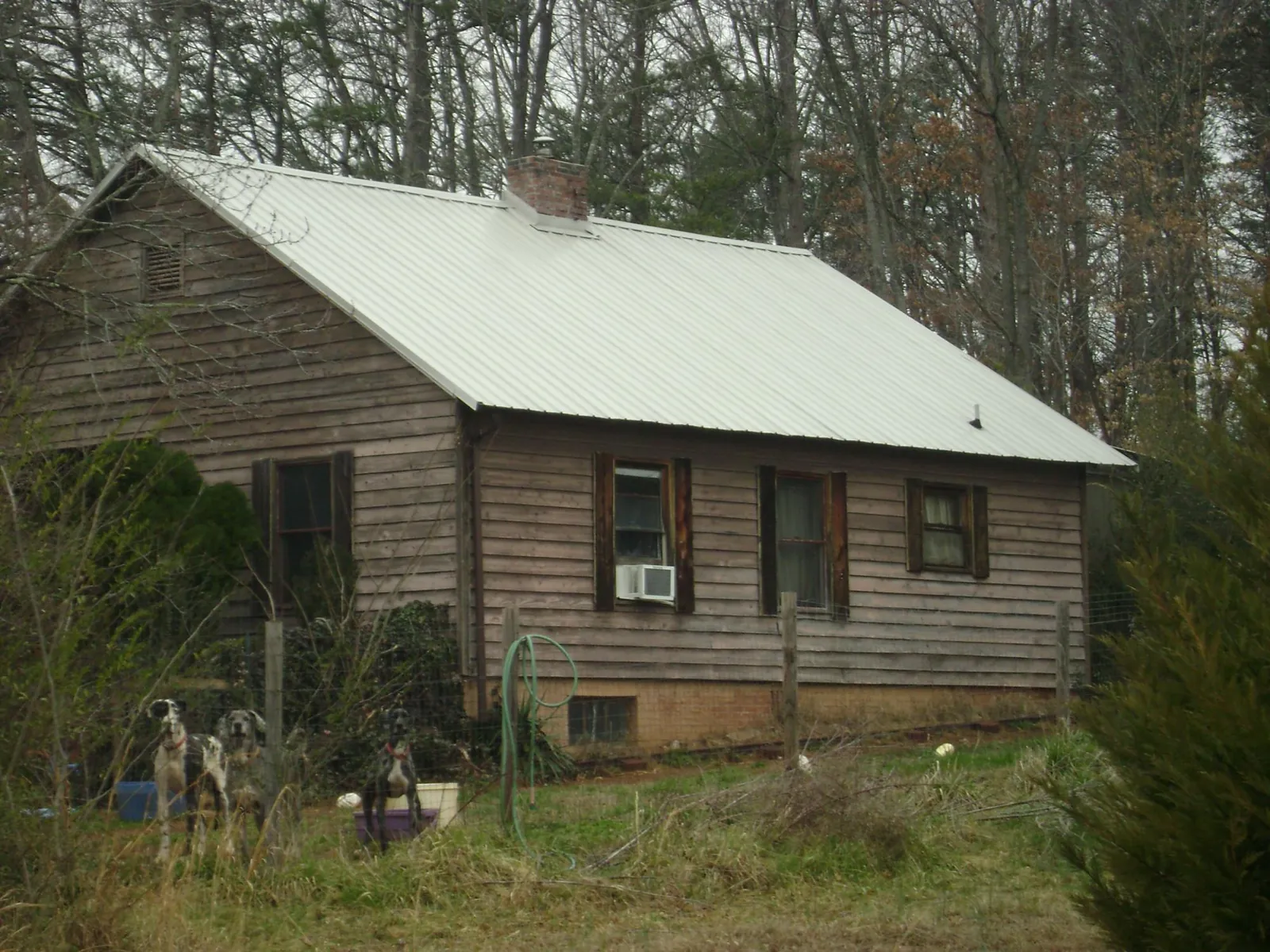 White metal roof on an old wood sided farmhouse, from a Asphalt Shingle Roof Repair job in Prosperity